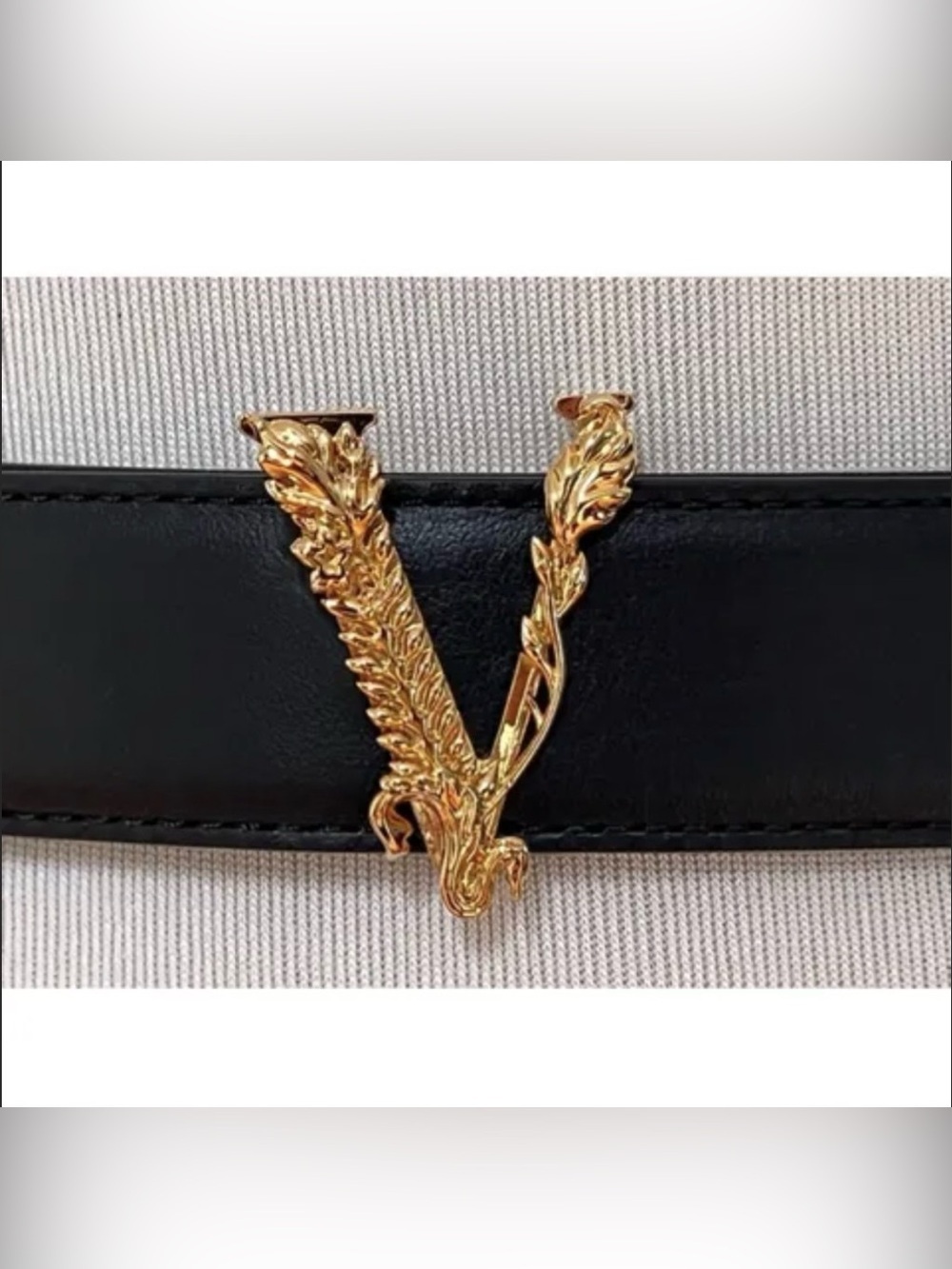 Versace Virtus Black Leather Belt with Gold V Motif - Picture 6 of 7